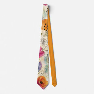 Colourful Coastal Botanical watercolor Pattern Tie
