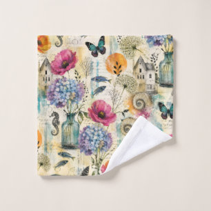 Colourful Coastal Botanical watercolor Pattern Wash Cloth
