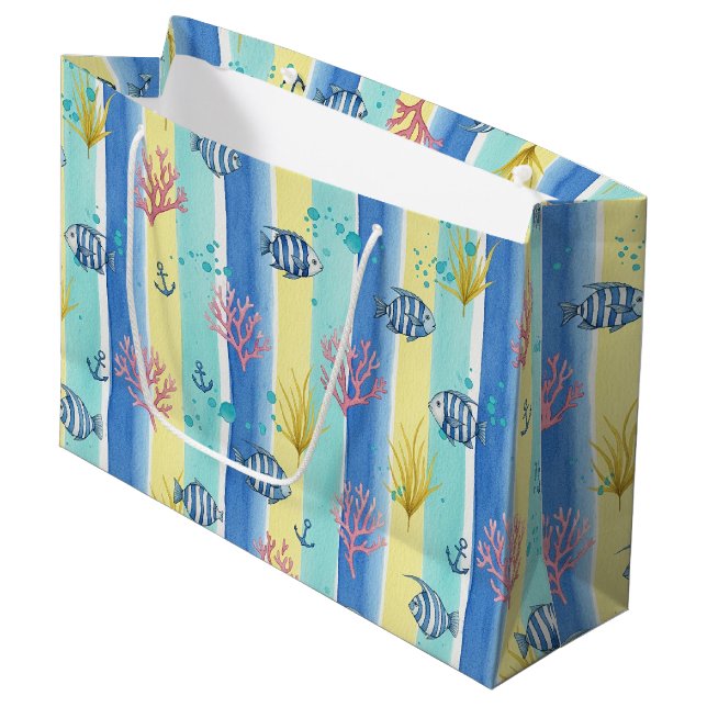Colourful Coastal Sea Life Pattern (10) Large Gift Bag (Front Angled)