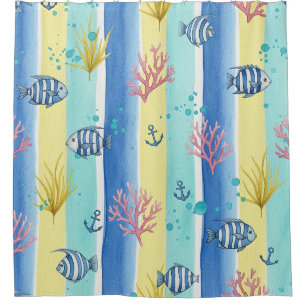 Colourful Coastal Sea Life Pattern (10) Shower Curtain