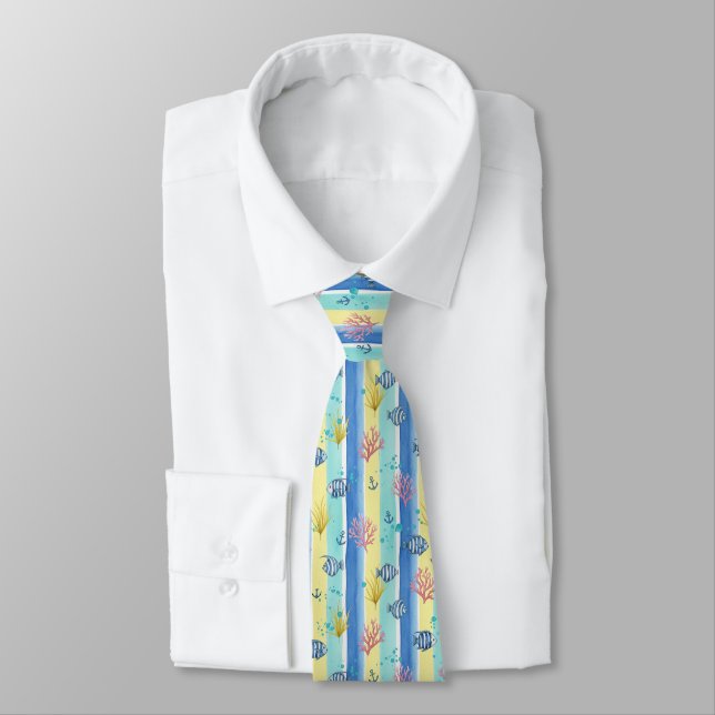 Colourful Coastal Sea Life Pattern (10) Tie (Tied)