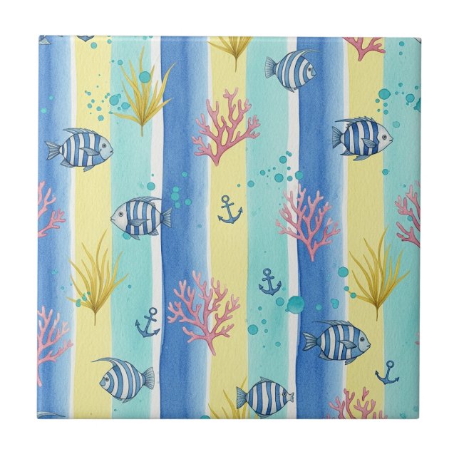 Colourful Coastal Sea Life Pattern (10) Tile (Front)