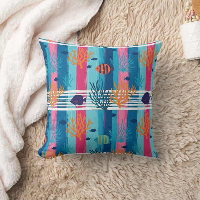 Colourful Coastal Sea Life Pattern (11) Cushion (Blanket)