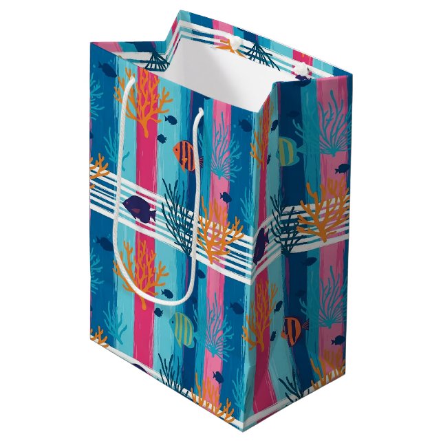 Colourful Coastal Sea Life Pattern (11) Medium Gift Bag (Front Angled)