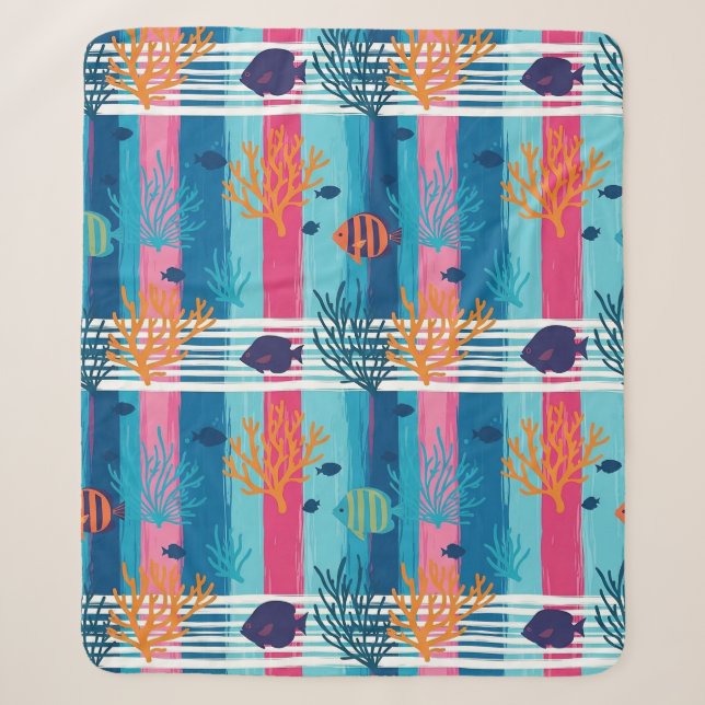 Colourful Coastal Sea Life Pattern (11) Sherpa Blanket (Front)