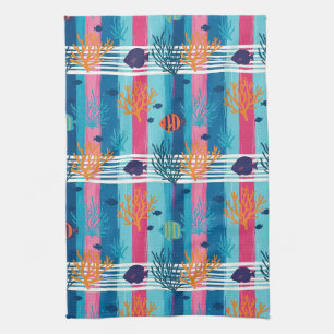 Colourful Coastal Sea Life Pattern (11) Tea Towel