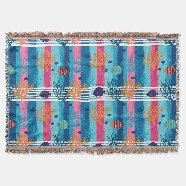 Colourful Coastal Sea Life Pattern (11) Throw Blanket (Front)