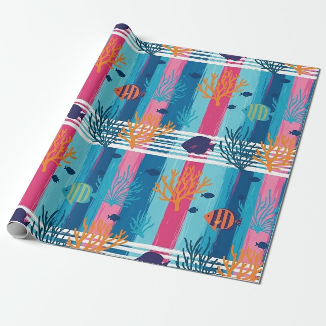 Colourful Coastal Sea Life Pattern (11) Wrapping Paper (Unrolled)