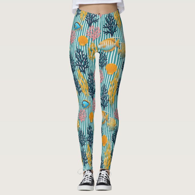 Colourful Coastal Sea Life Pattern (12) Leggings (Front)