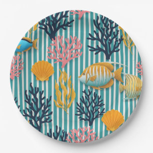 Colourful Coastal Sea Life Pattern (12) Paper Plate