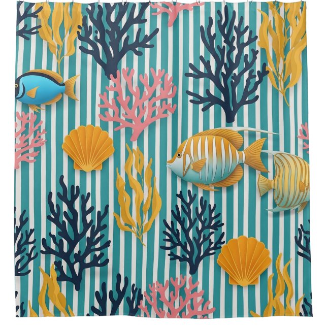 Colourful Coastal Sea Life Pattern (12) Shower Curtain (Front)