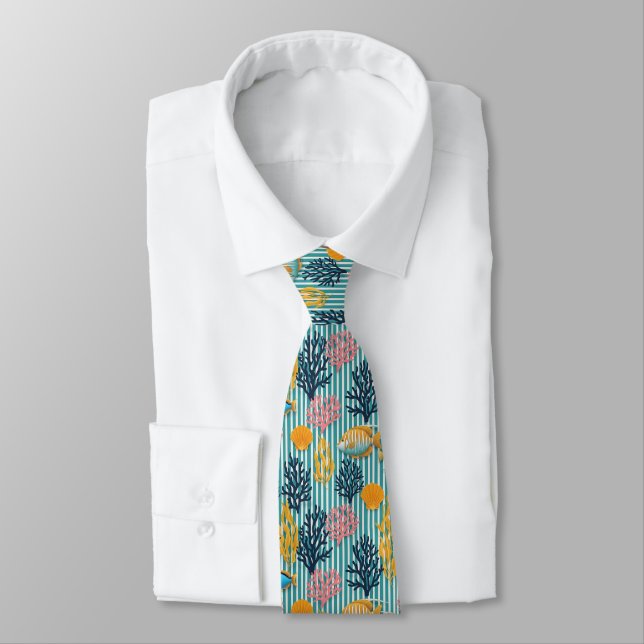 Colourful Coastal Sea Life Pattern (12) Tie (Tied)
