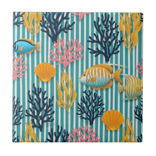 Colourful Coastal Sea Life Pattern (12) Tile