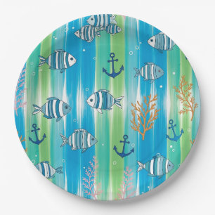Colourful Coastal Sea Life Pattern (13) Paper Plate