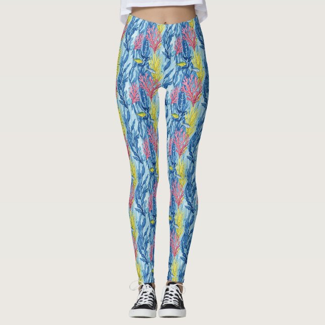 Colourful Coastal Sea Life Pattern (1) Leggings (Front)