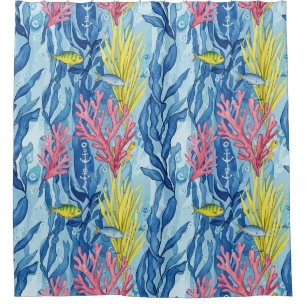 Colourful Coastal Sea Life Pattern (1) Shower Curtain