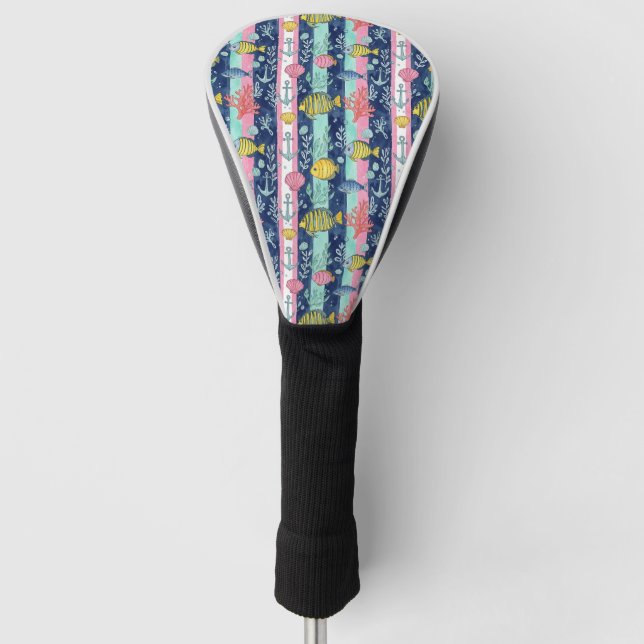 Colourful Coastal Sea Life Pattern (2) Golf Head Cover (Front)