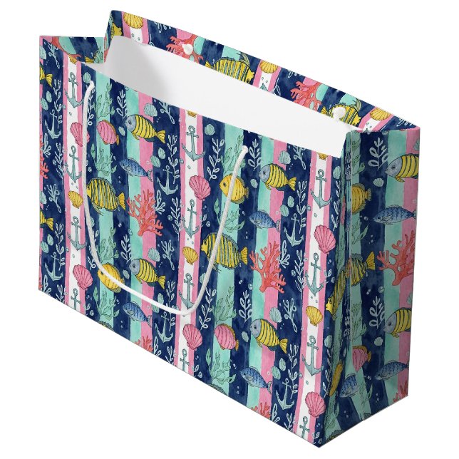 Colourful Coastal Sea Life Pattern (2) Large Gift Bag (Front Angled)