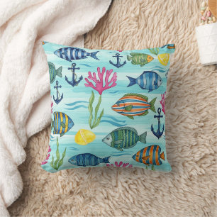 Colourful Coastal Sea Life Pattern (3) Cushion