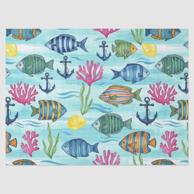 Colourful Coastal Sea Life Pattern (3) Tissue Paper (Front)