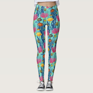 Colourful Coastal Sea Life Pattern (4) Leggings
