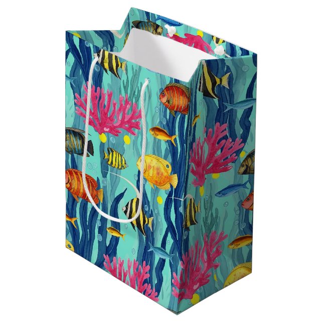 Colourful Coastal Sea Life Pattern (4) Medium Gift Bag (Front Angled)