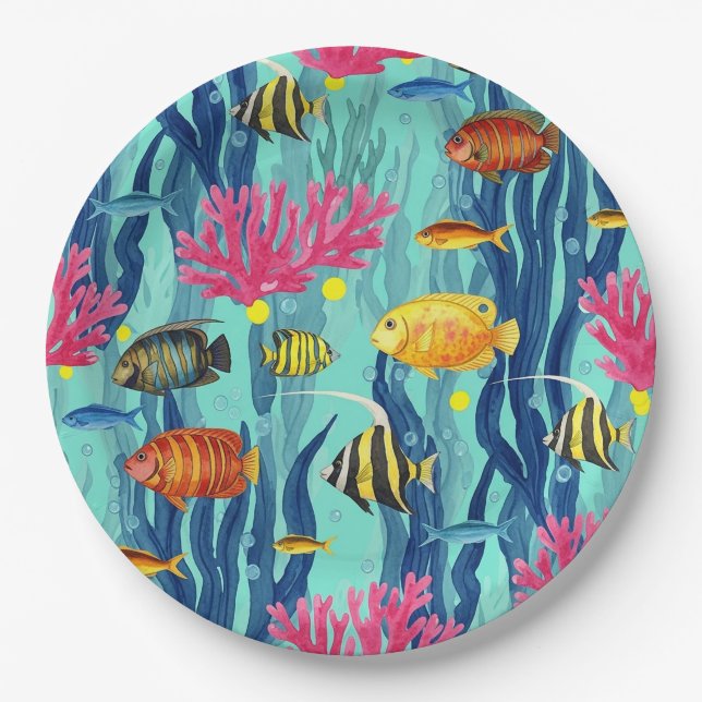 Colourful Coastal Sea Life Pattern (4) Paper Plate (Front)
