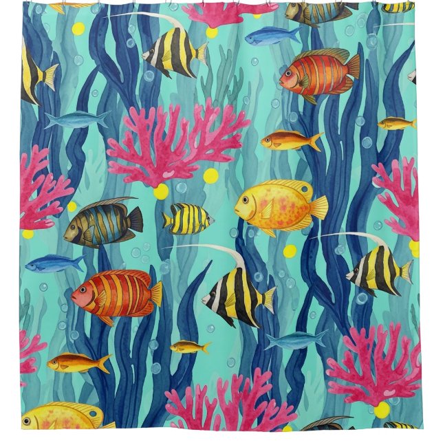 Colourful Coastal Sea Life Pattern (4) Shower Curtain (Front)