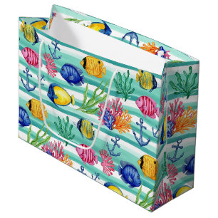 Colourful Coastal Sea Life Pattern (5) Large Gift Bag