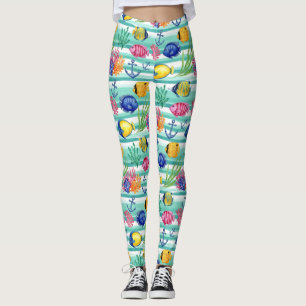 Colourful Coastal Sea Life Pattern (5) Leggings