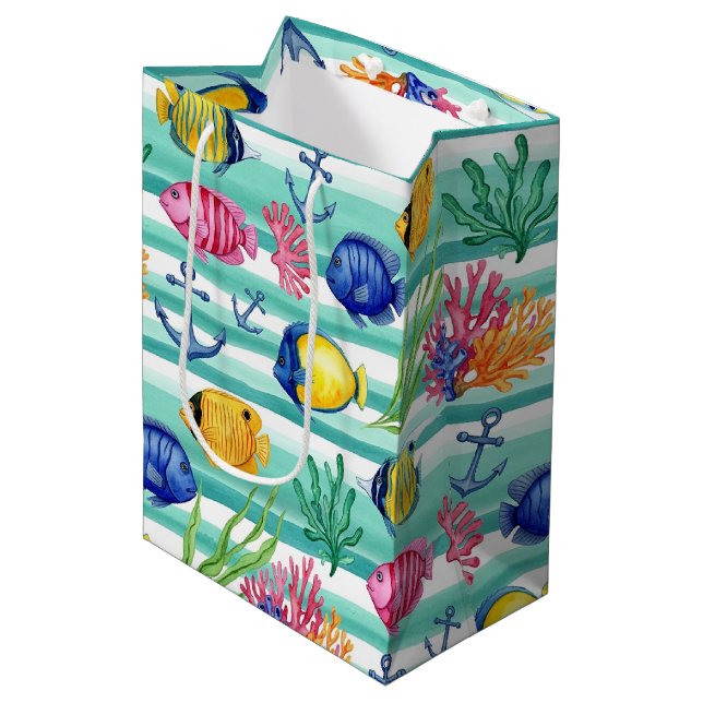 Colourful Coastal Sea Life Pattern (5) Medium Gift Bag (Front Angled)
