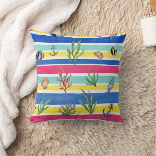 Colourful Coastal Sea Life Pattern (7) Cushion