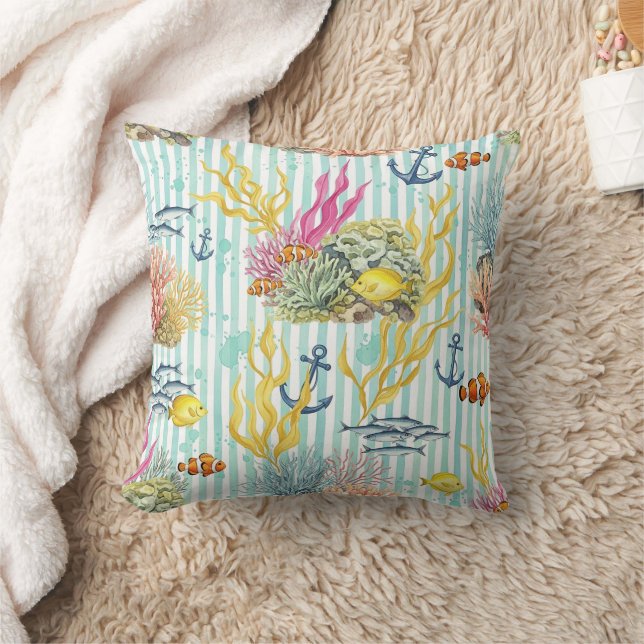 Colourful Coastal Sea Life Pattern (8) Cushion (Blanket)