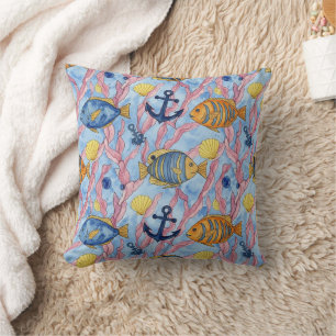 Colourful Coastal Sea Life Pattern (9) Cushion