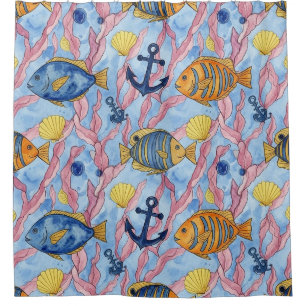 Colourful Coastal Sea Life Pattern (9) Shower Curtain