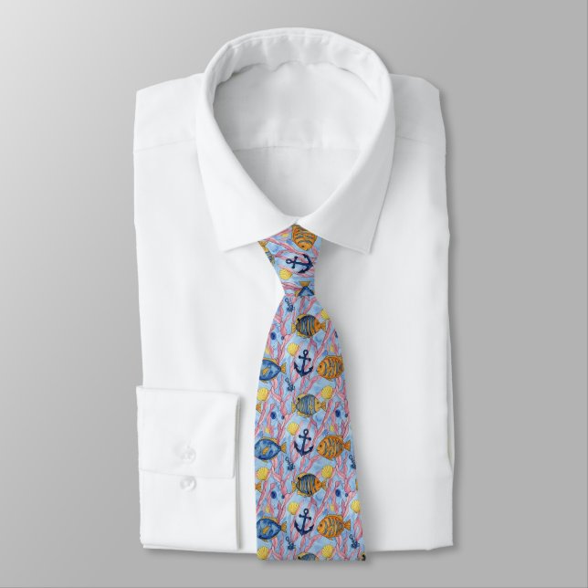 Colourful Coastal Sea Life Pattern (9) Tie (Tied)