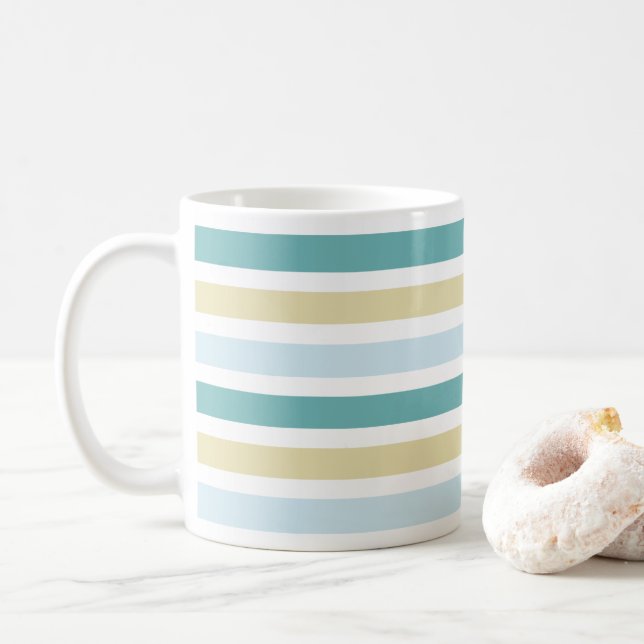 Colourful Coastal Sea Stripes  Coffee Mug (With Donut)