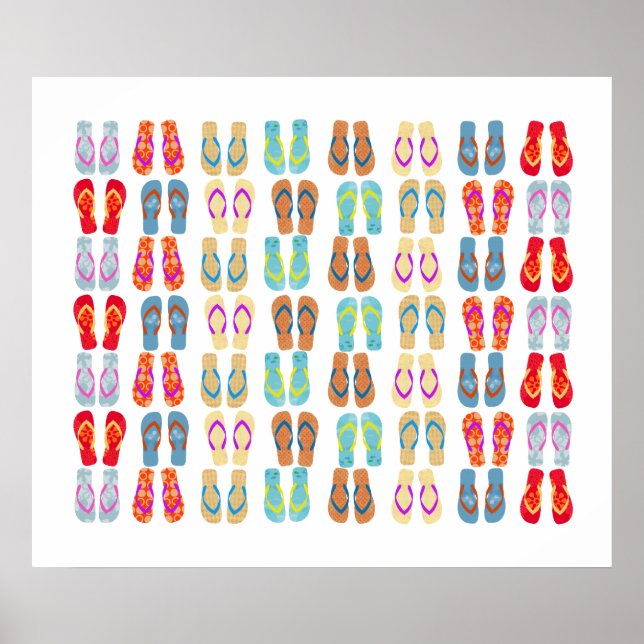Colourful Coastal Summer Beach Flip Flops Poster (Front)
