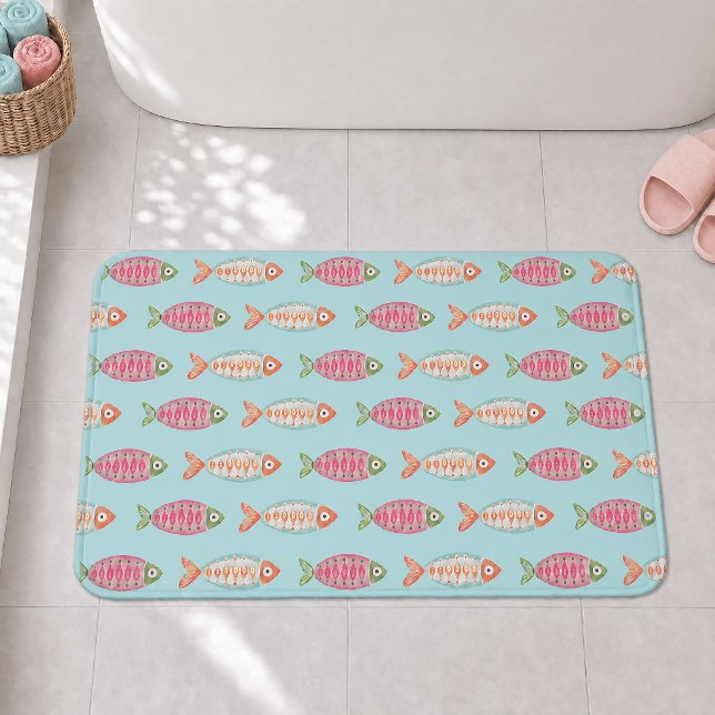 Colourful Coastal Summer Fish Pattern Bath Mat (Creator Uploaded)