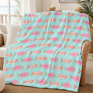 Colourful Coastal Summer Fish Pattern Fleece Blanket
