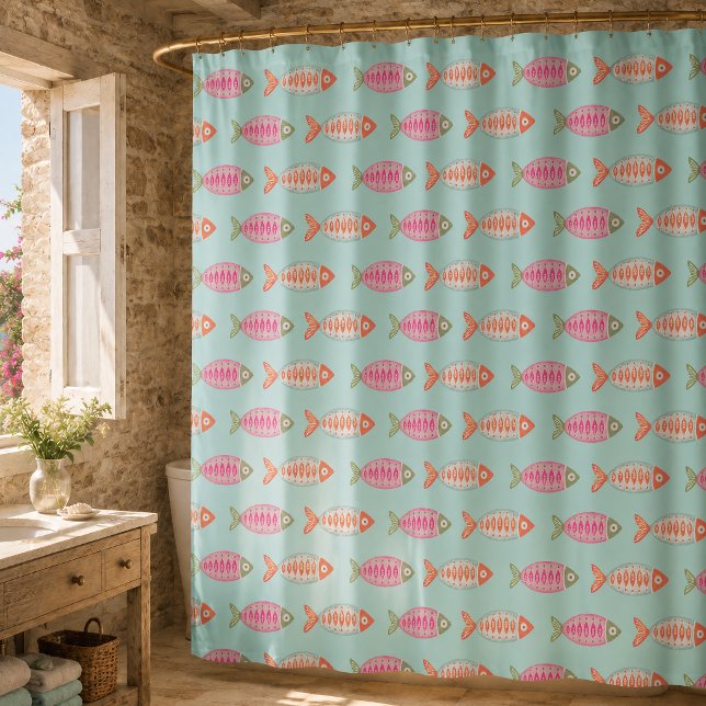 Colourful Coastal Summer Fish Pattern Shower Curtain (Creator Uploaded)
