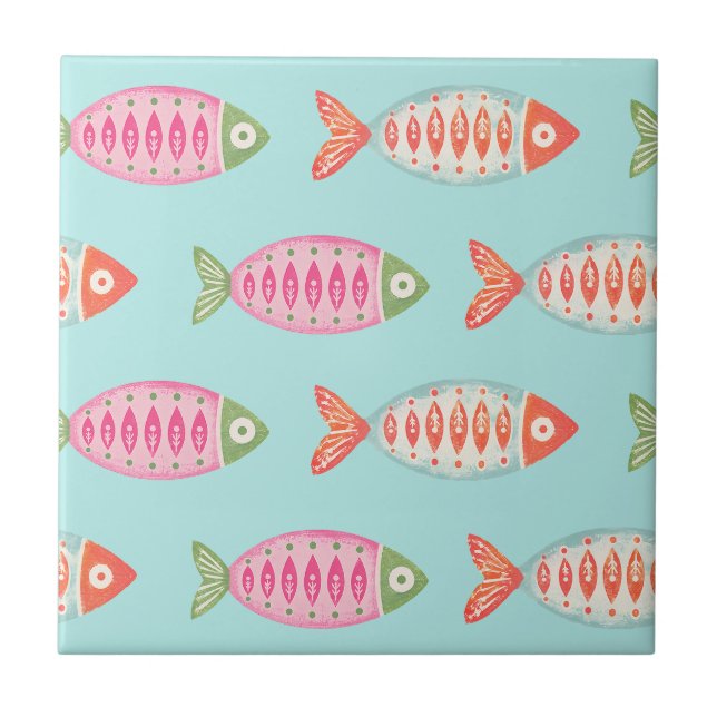 Colourful Coastal Summer Fish Pattern  Tile (Front)