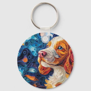 Colourful Cocker Spaniel Dog Portrait Key Ring