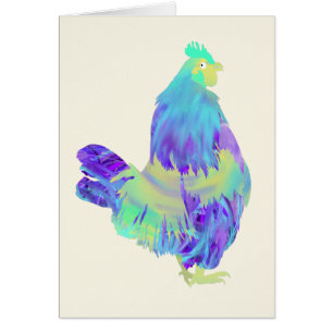 Colourful Cockerel Artsy Blue Purple Chicken Art