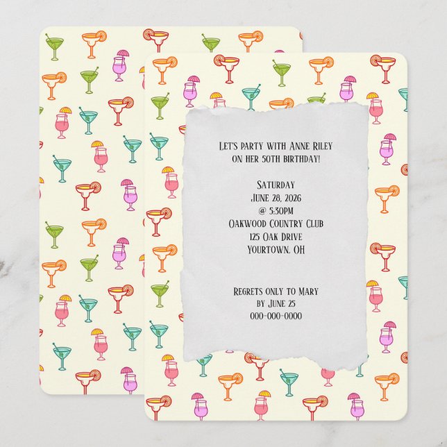 Colourful Cocktail Collection birthday party Invitation (Front/Back)