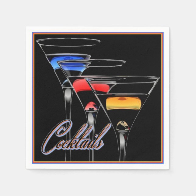 Colourful Cocktail Glasses Black Napkins (Front)