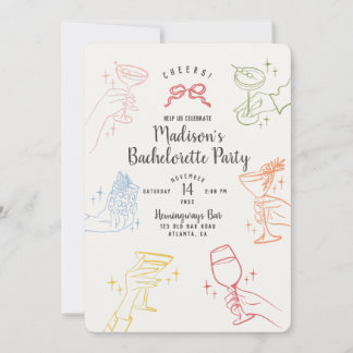 Colourful Cocktail Party Bachelorette Party Invite