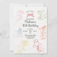 Colourful Cocktail Party Birthday Party Invite