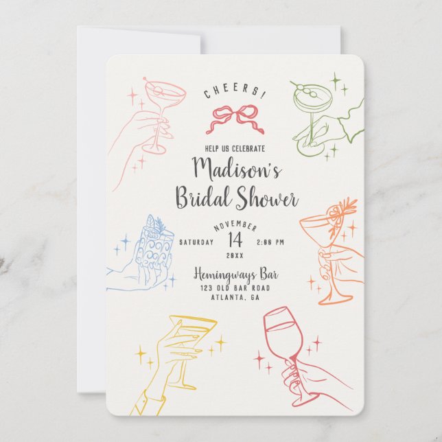 Colourful Cocktail Party Bridal Shower Party Invit (Front)