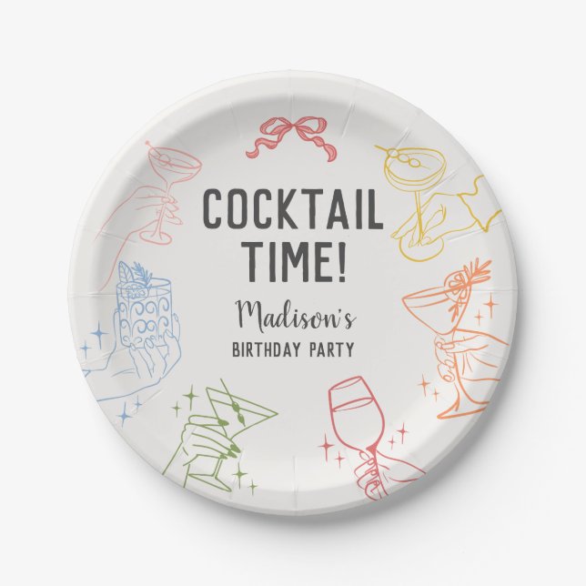 Colourful Cocktail Party Retro Birthday Party Paper Plate (Front)
